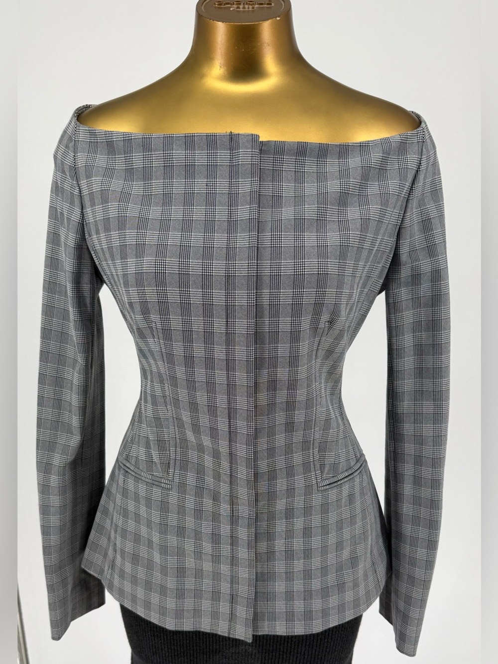 Theory Plaid Off-Shoulder Blazer Jacket Size 6